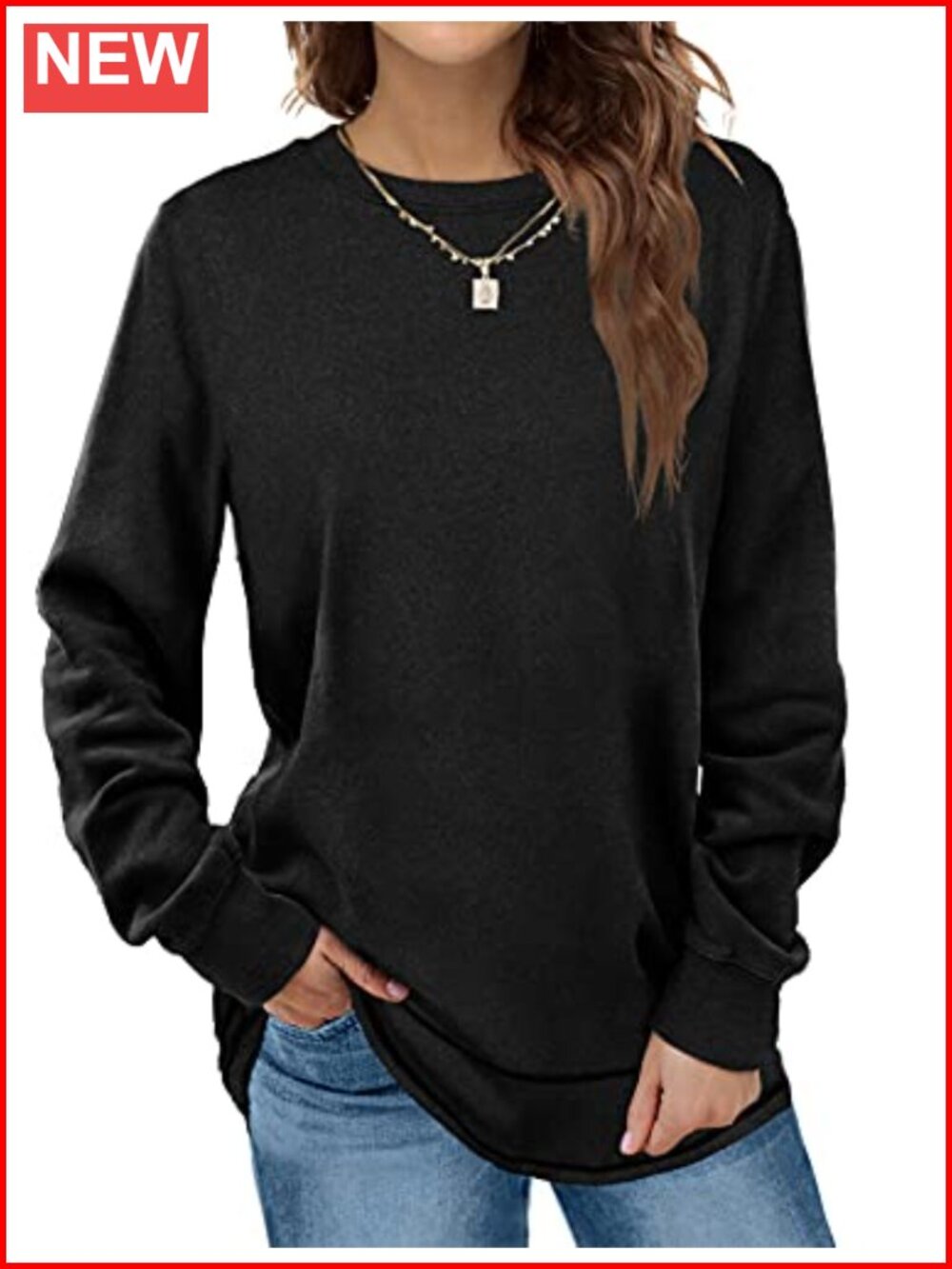 Crewneck Long Sleeve Tunic Sweatshirt Pullover Soft Casual Top